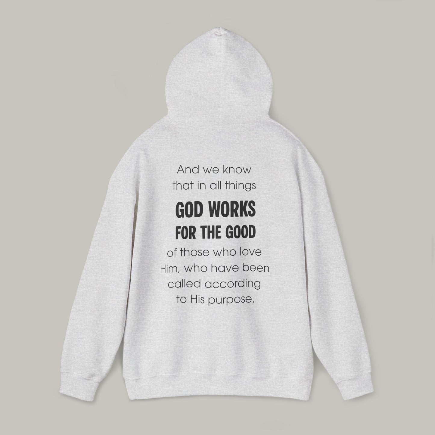 Gray hoodie with text on a beige background