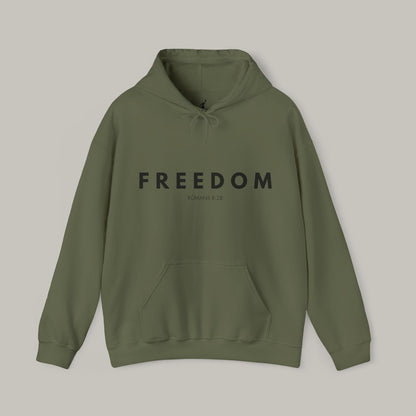 Green hoodie with 'FREEDOM' text on a light gray background