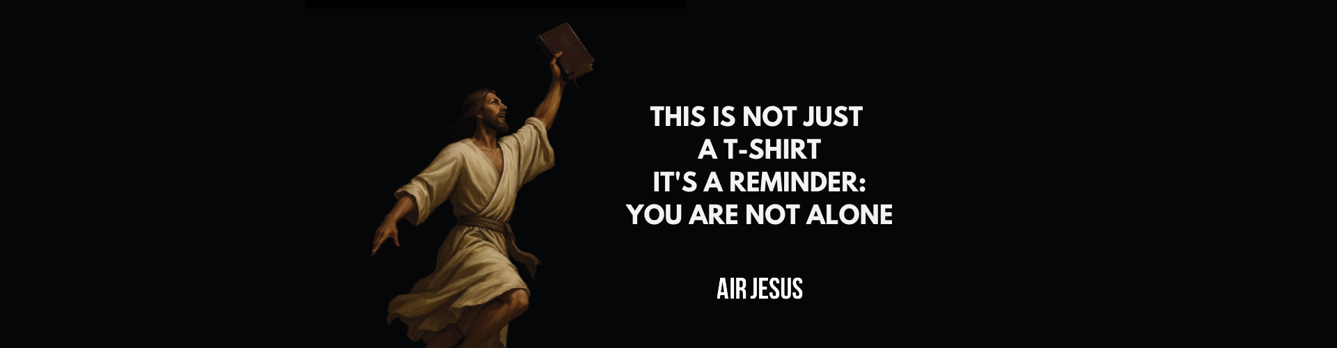 Image of a Jesus in a robe with text on a black background, featuring the brand 'Air Jesus'.