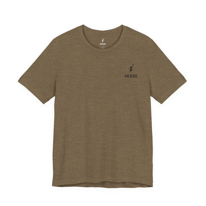 Brown t-shirt with a small logo on the chest against a white background