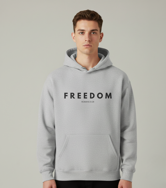 FREEDOM Hoodie — Charlie Kirk Reference with Outline Drawing | Romans 8:28 | Air Jesus