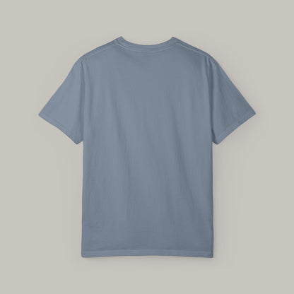 Plain blue t-shirt on a gray background