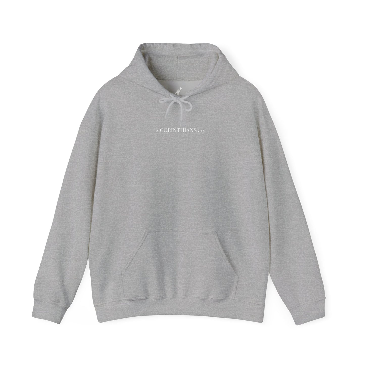 Gray hoodie with a brand logo on a white background