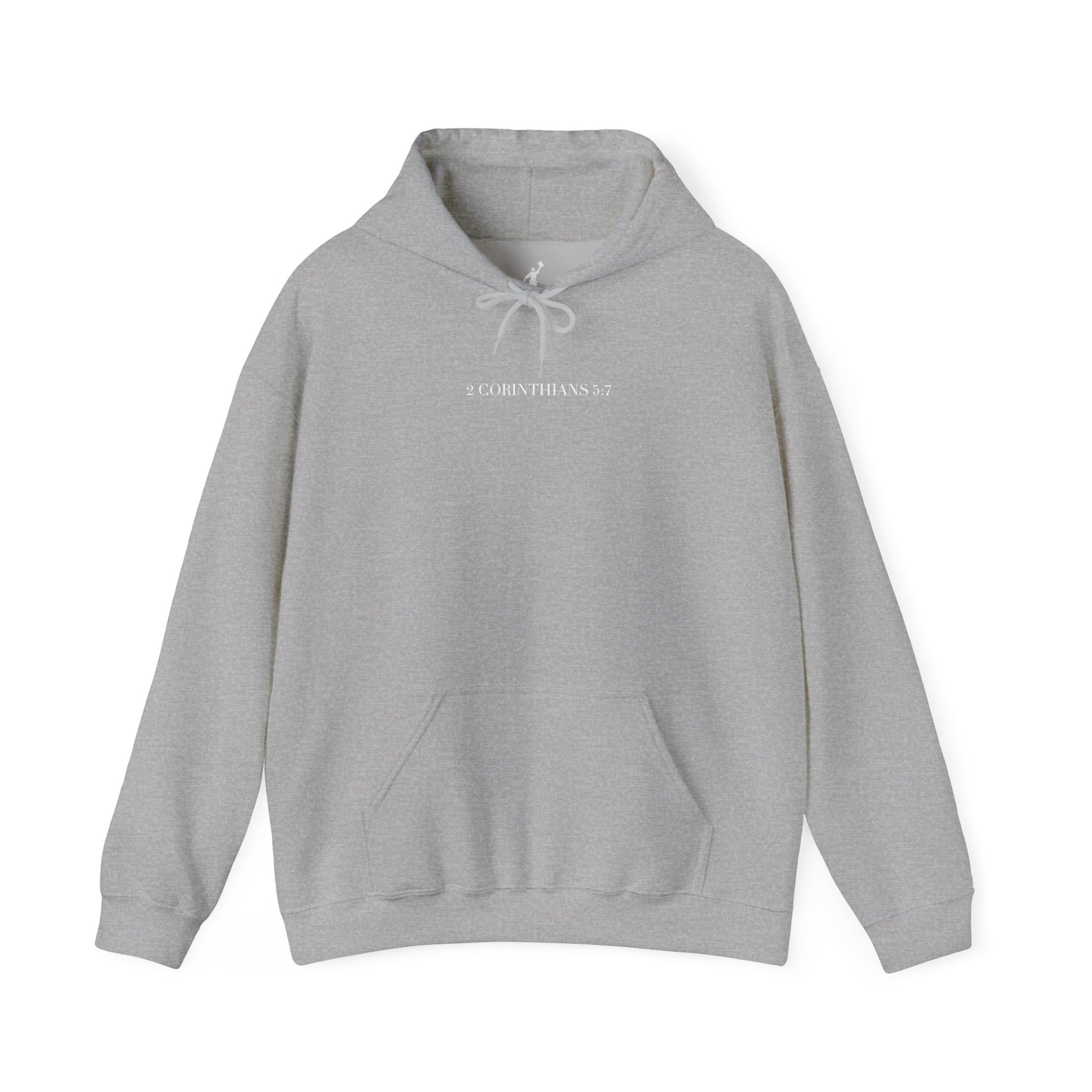 Gray hoodie with a brand logo on a white background
