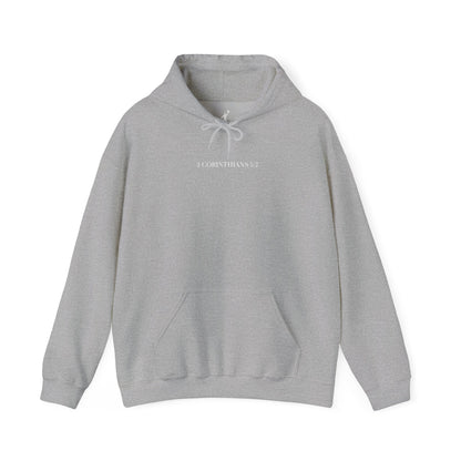 Gray hoodie with a brand logo on a white background