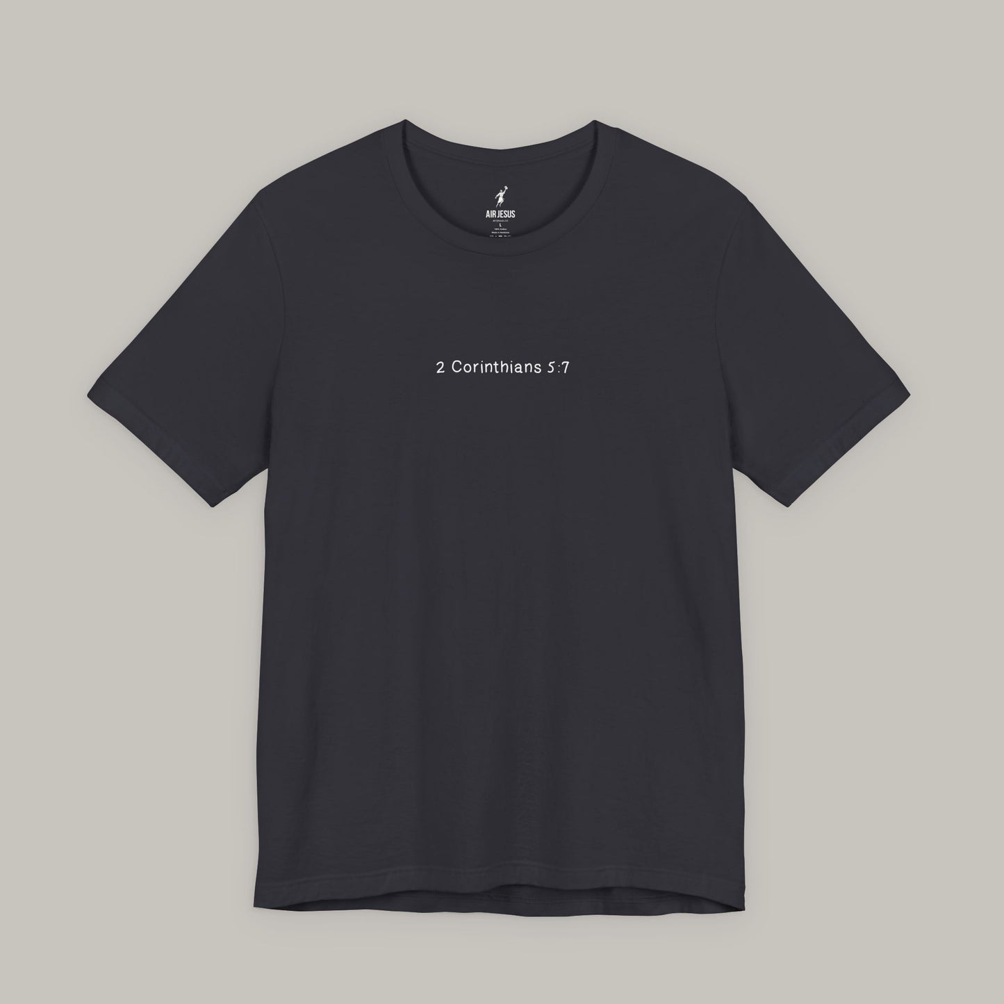 Black t-shirt with text on a gray background