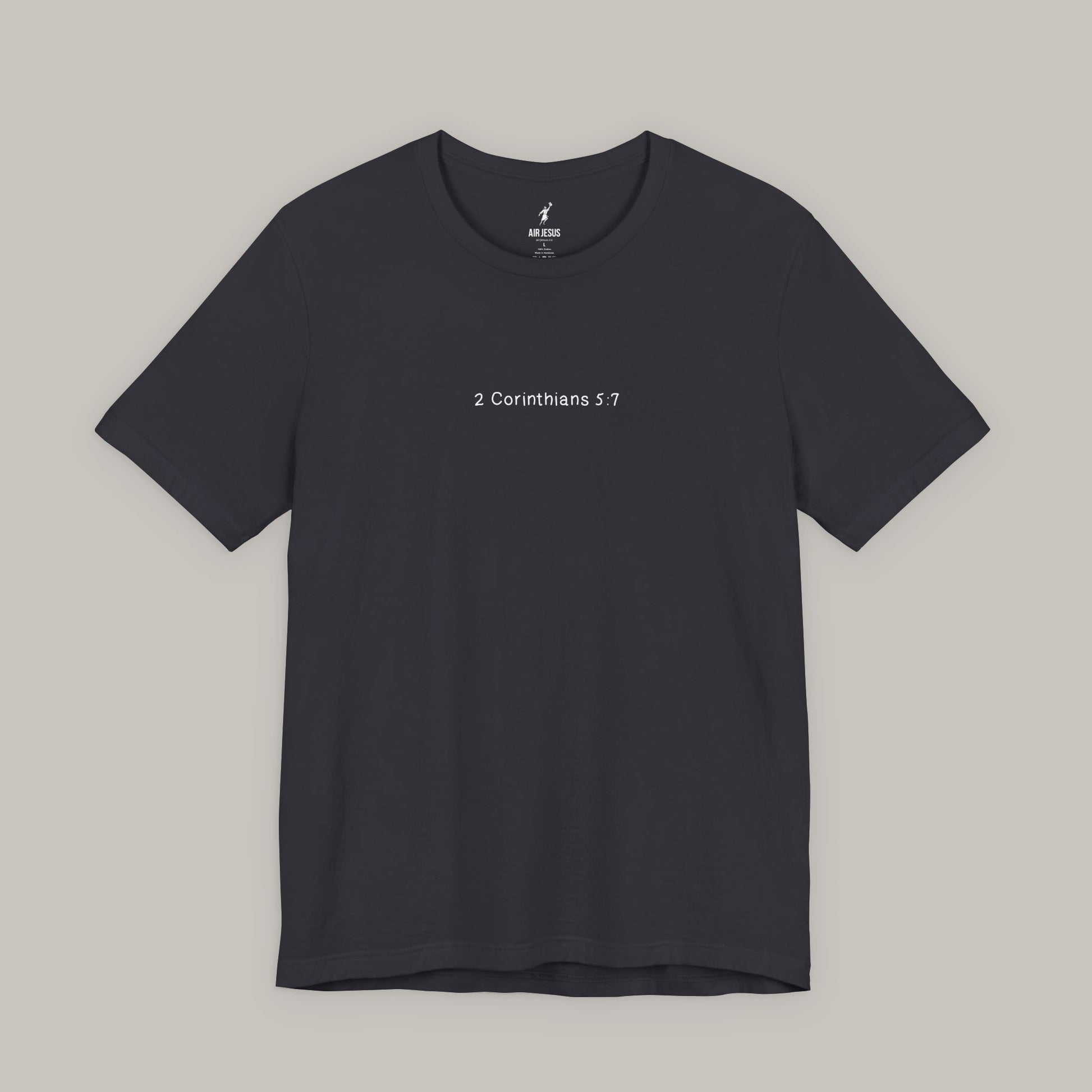 Black t-shirt with text on a gray background