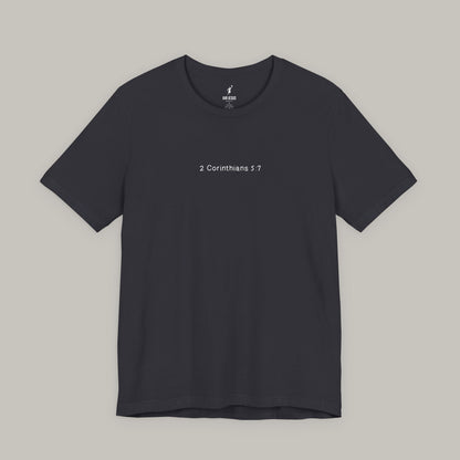 Black t-shirt with text on a gray background
